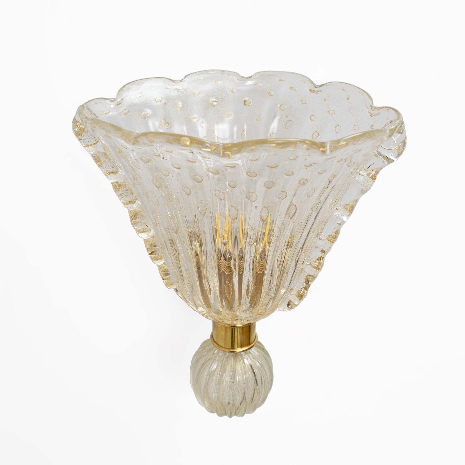 Attributed To Barovier & Toso Brass And Pulegoso Murano Glass Sconces, Pair photo vintage