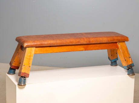 European Vintage Leather Gym Bench Or Table, 1950s photo vintage
