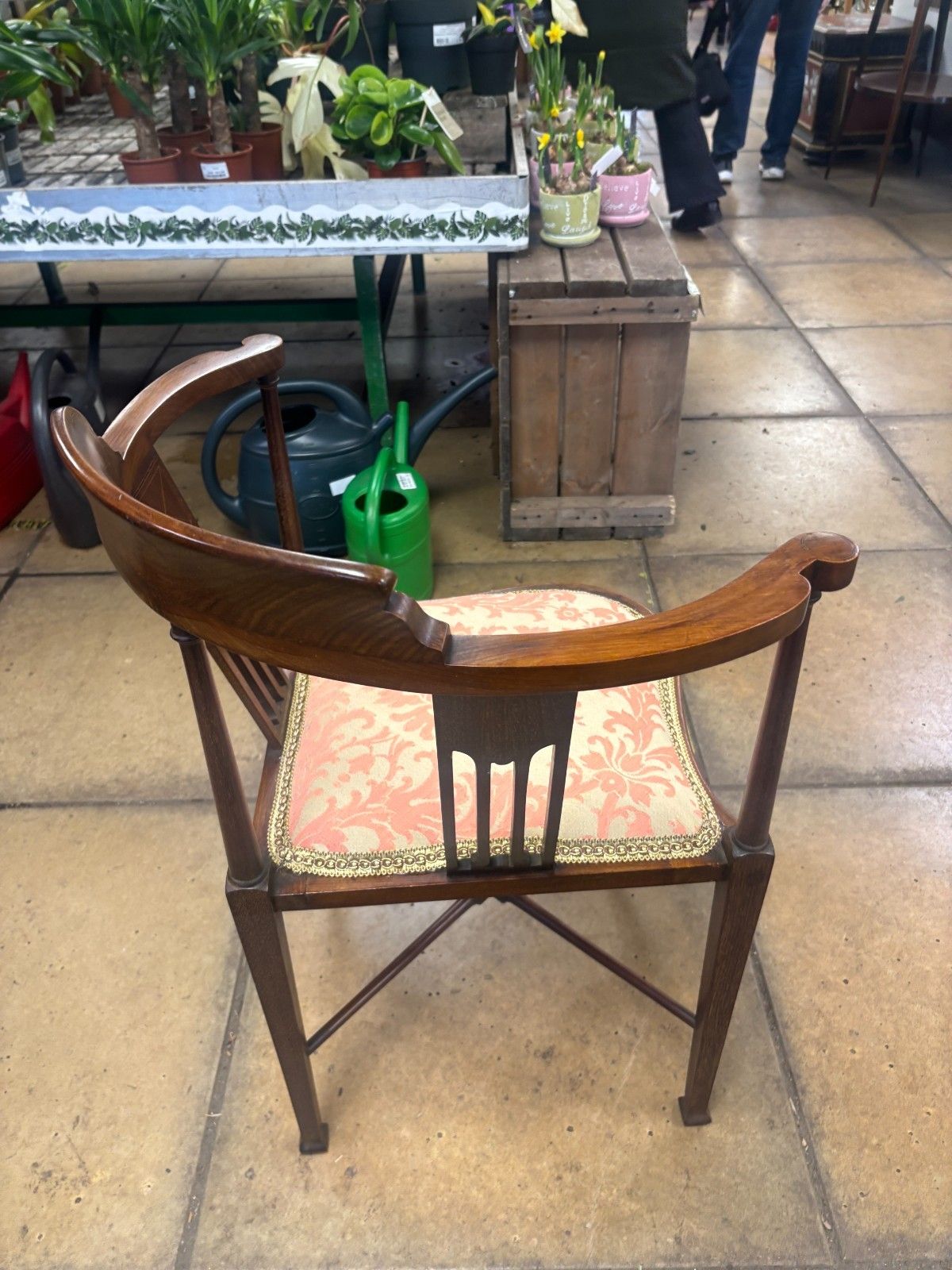 Antique Edwardian Inlaid Mahogany Corner Chair With Reupholstered Cushion Base photo 175.0