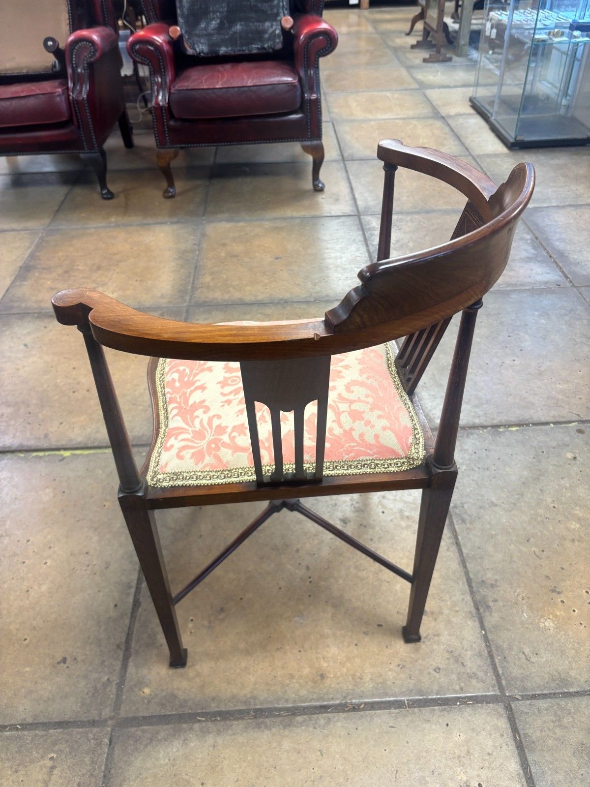 Antique Edwardian Inlaid Mahogany Corner Chair With Reupholstered Cushion Base photo buy