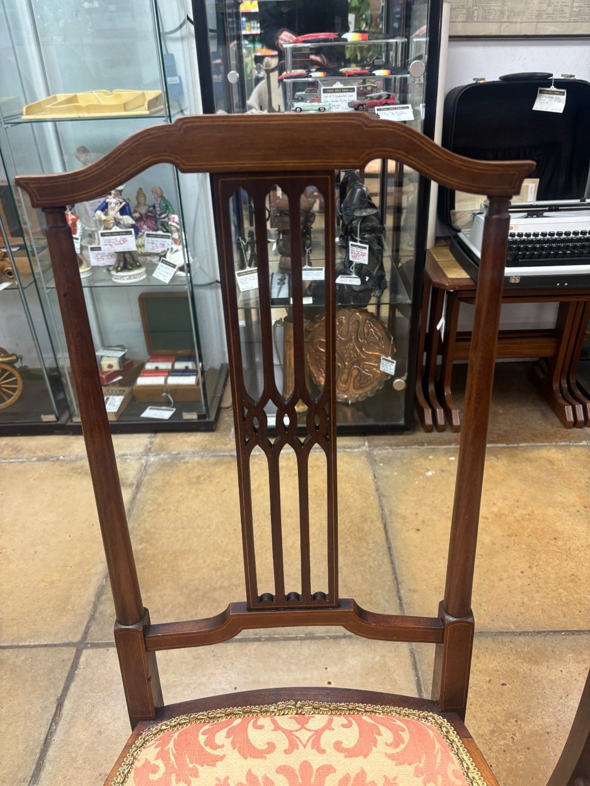 Pair Of Edwardian Mahogany Side Chairs With Reupholstered Cushion Base photo furniture