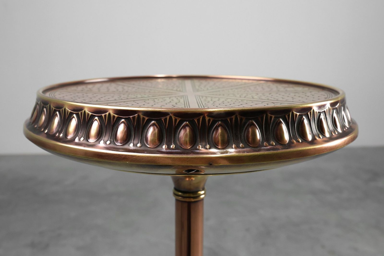 Art Deco Side Table In Red And Yellow Copper By Daalderop, 1890s photo furniture