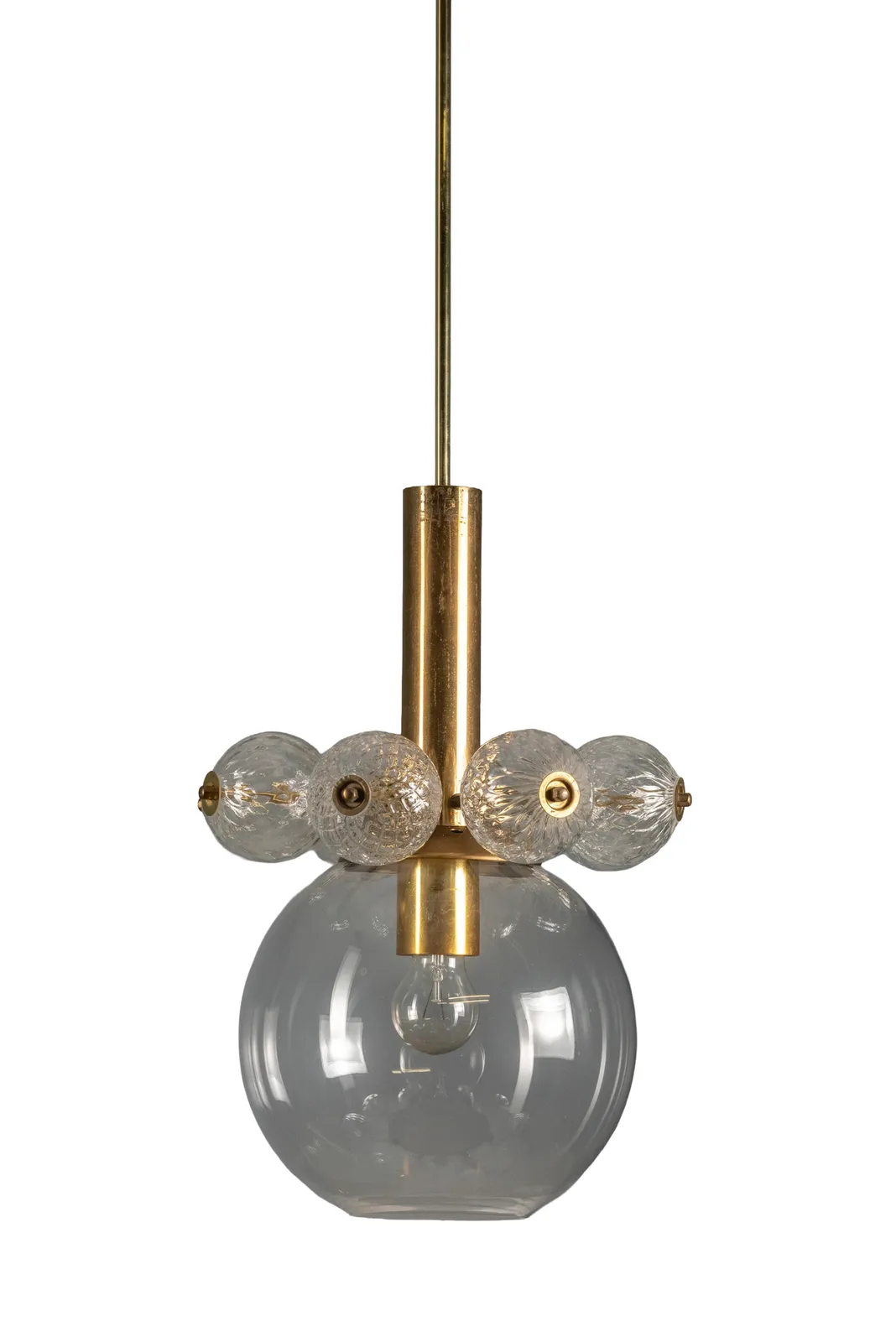 Mid Century Brass Chandelier With Glass Globes, 1960s