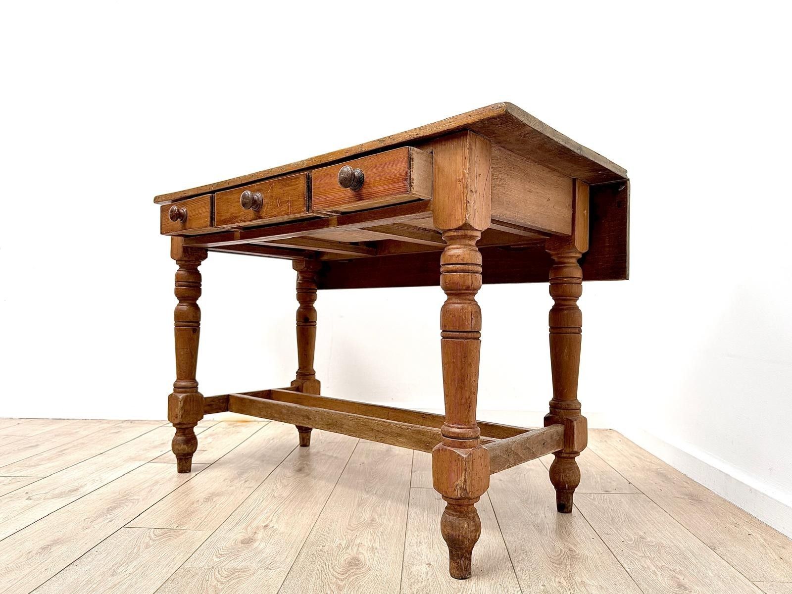 Vintage French Pine Drop Leaf Farmhouse Table Three Drawer  Delivery Available 0001. photo vintage