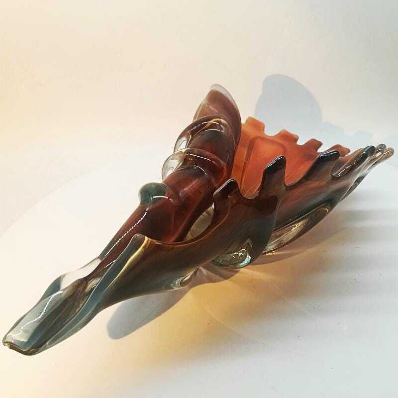 photo for sale 1960s Large Shell Sculpure In Hand   Worked Murano Glass. Made In Italy . 34 Cm. / 13.38 Inches.