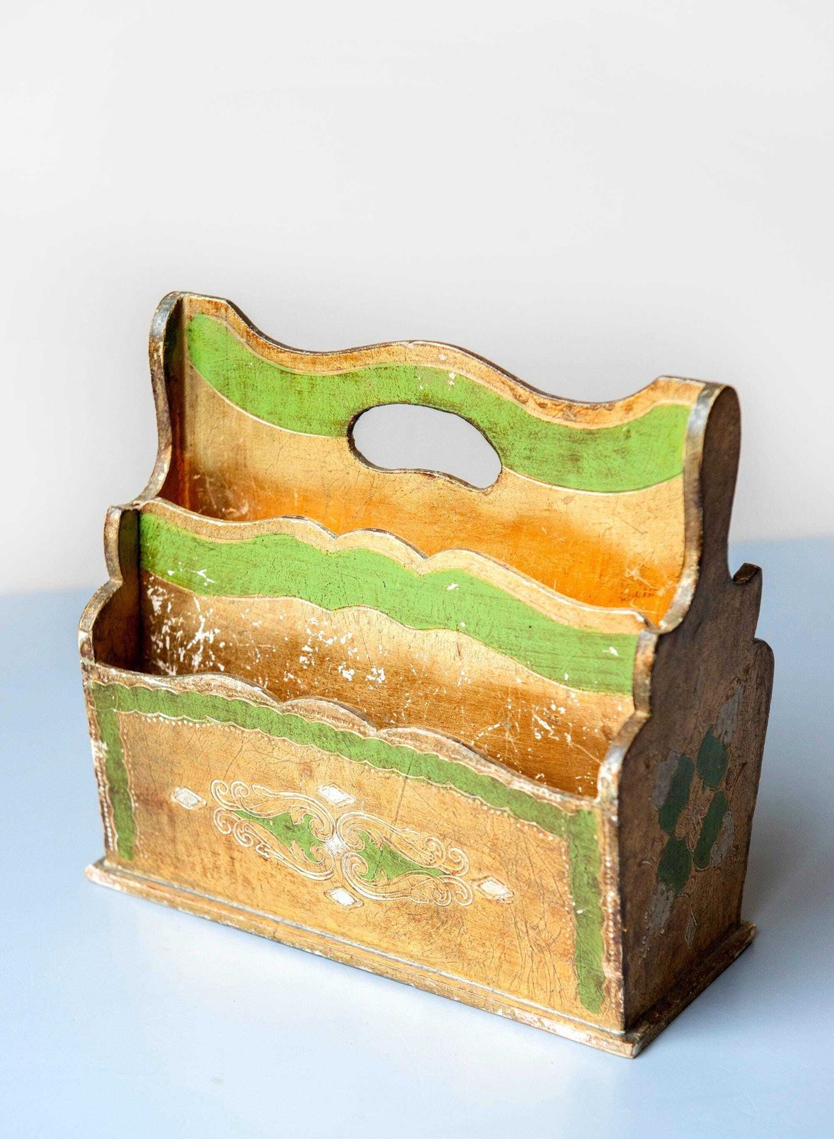 Florentine Giltwood Letter Holder, Vintage Italian Desk Organizer, 1960s Baroque Decor photo vintage