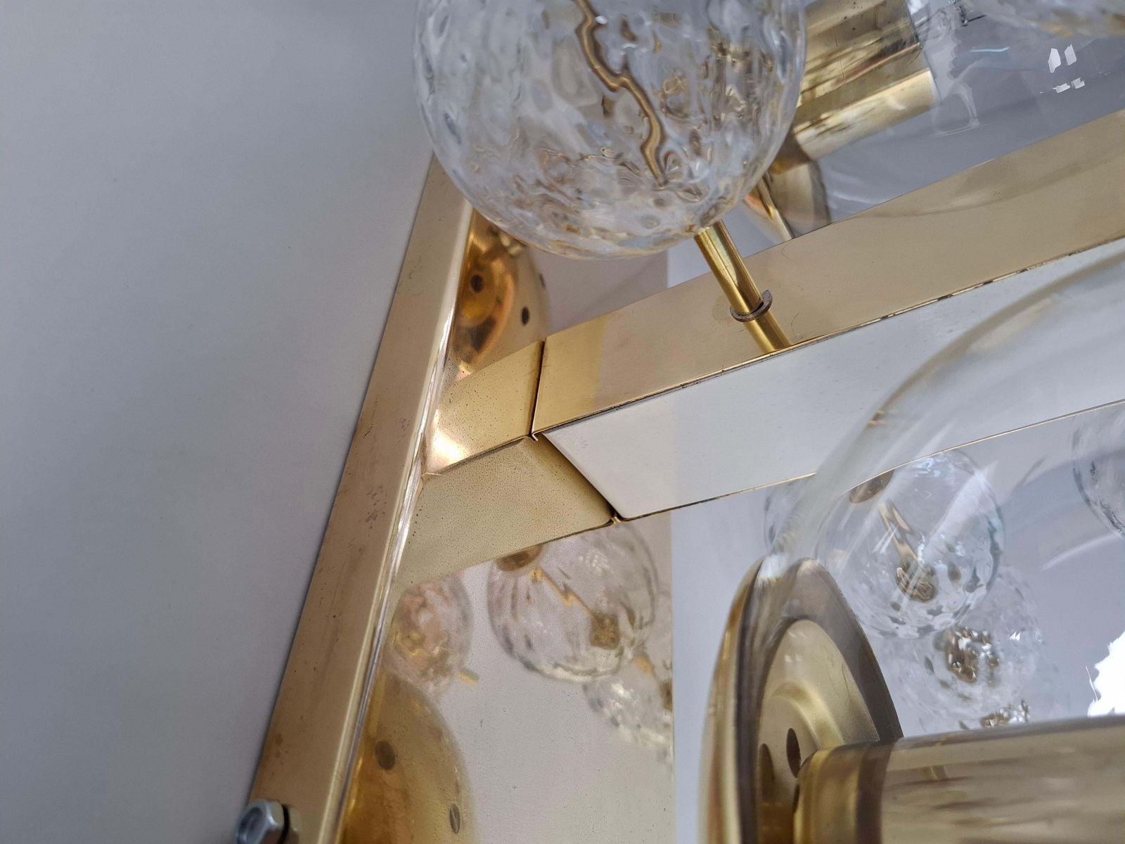 Midcentury Czech Brass And Glass Wall Sconce By Kamenický šenov, 1970s photo for sale