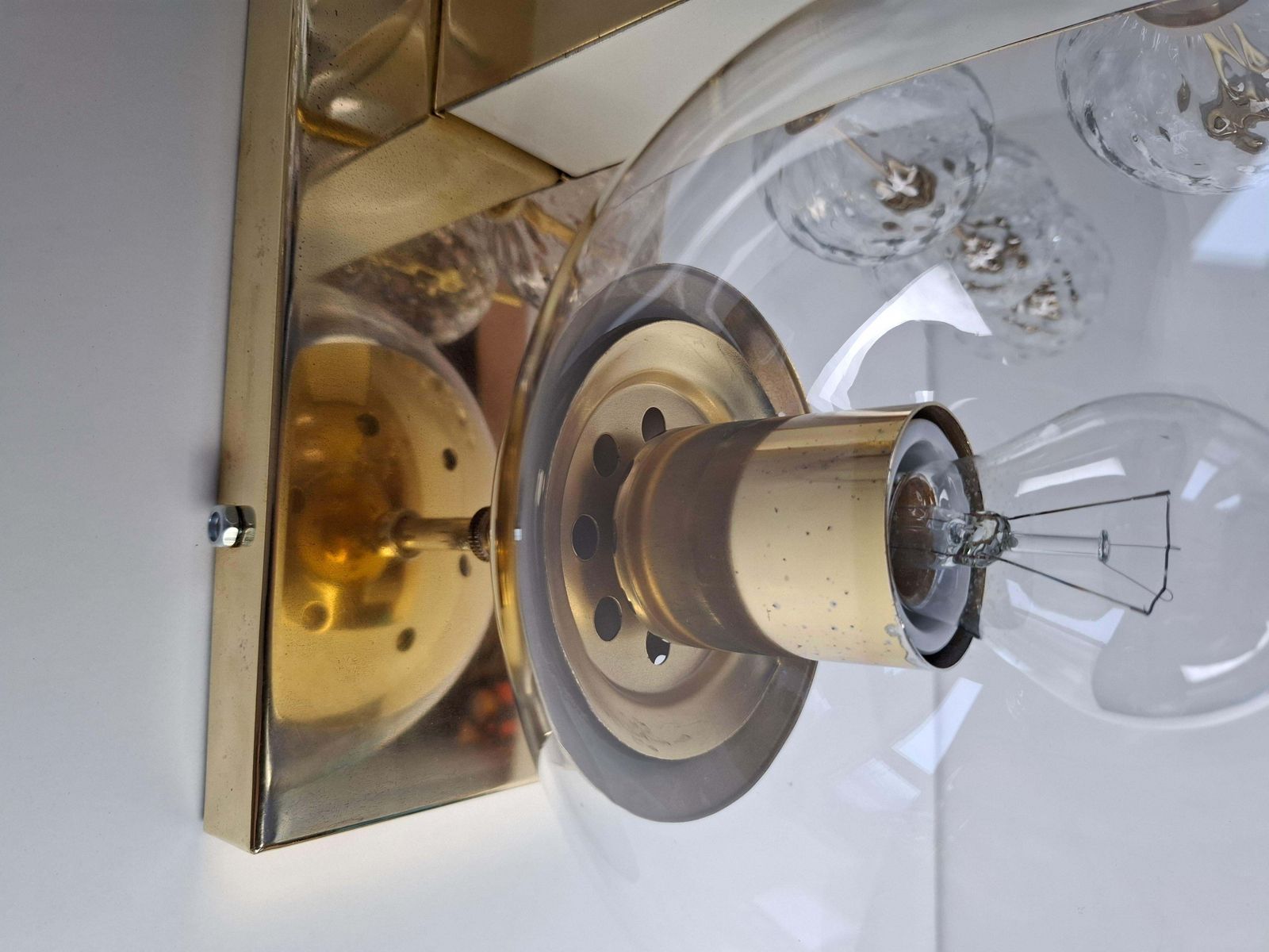 Midcentury Czech Brass And Glass Wall Sconce By Kamenický šenov, 1970s photo Lighting