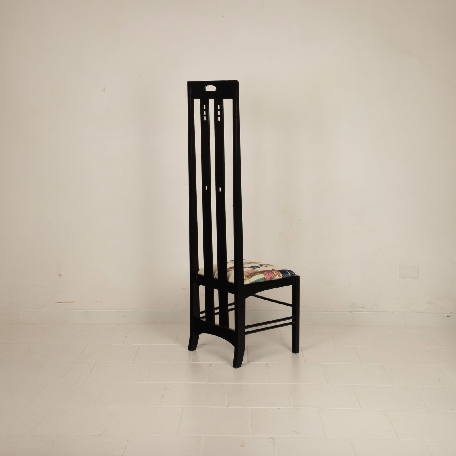 High Ingram Chair By Charles R. Mackintosh For Alivar With Fornasetti Fabric photo for sale