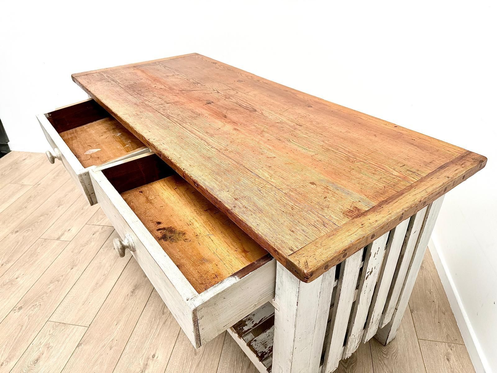 Furniture French Country House Vintage Pine Bakers Island Table Delivery Available 0035. photo