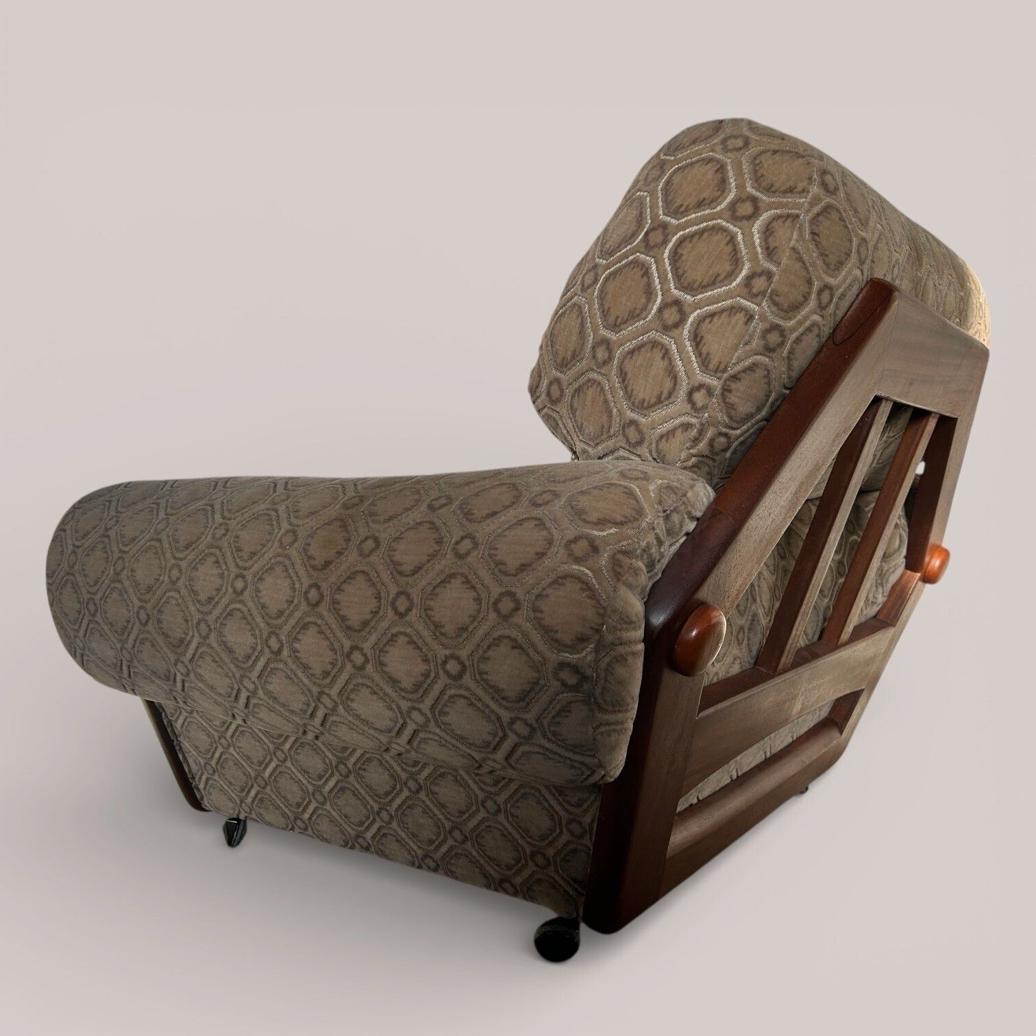Mid Century Teak Armchair With Velour Upholstery | On Castors photo Furniture