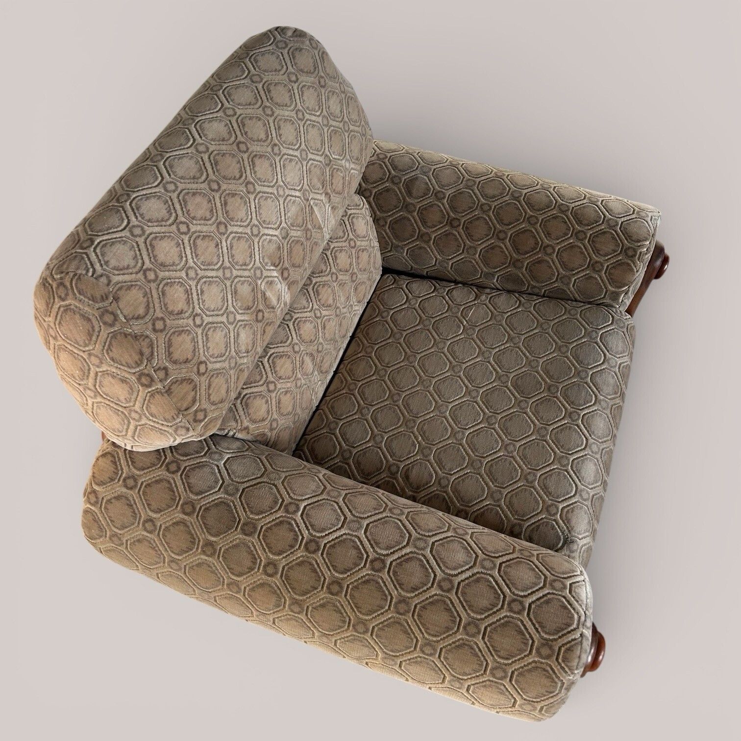 Mid Century Teak Armchair With Velour Upholstery | On Castors photo vinterior