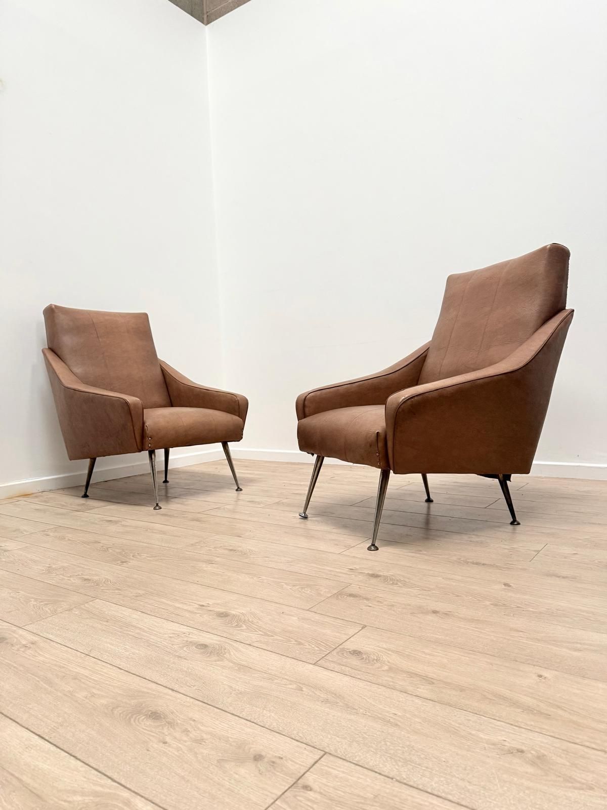 1795.0 Chic Vintage 1960s Italian Armchairs Tapering Brass Supports  Delivery Available 0174. photo