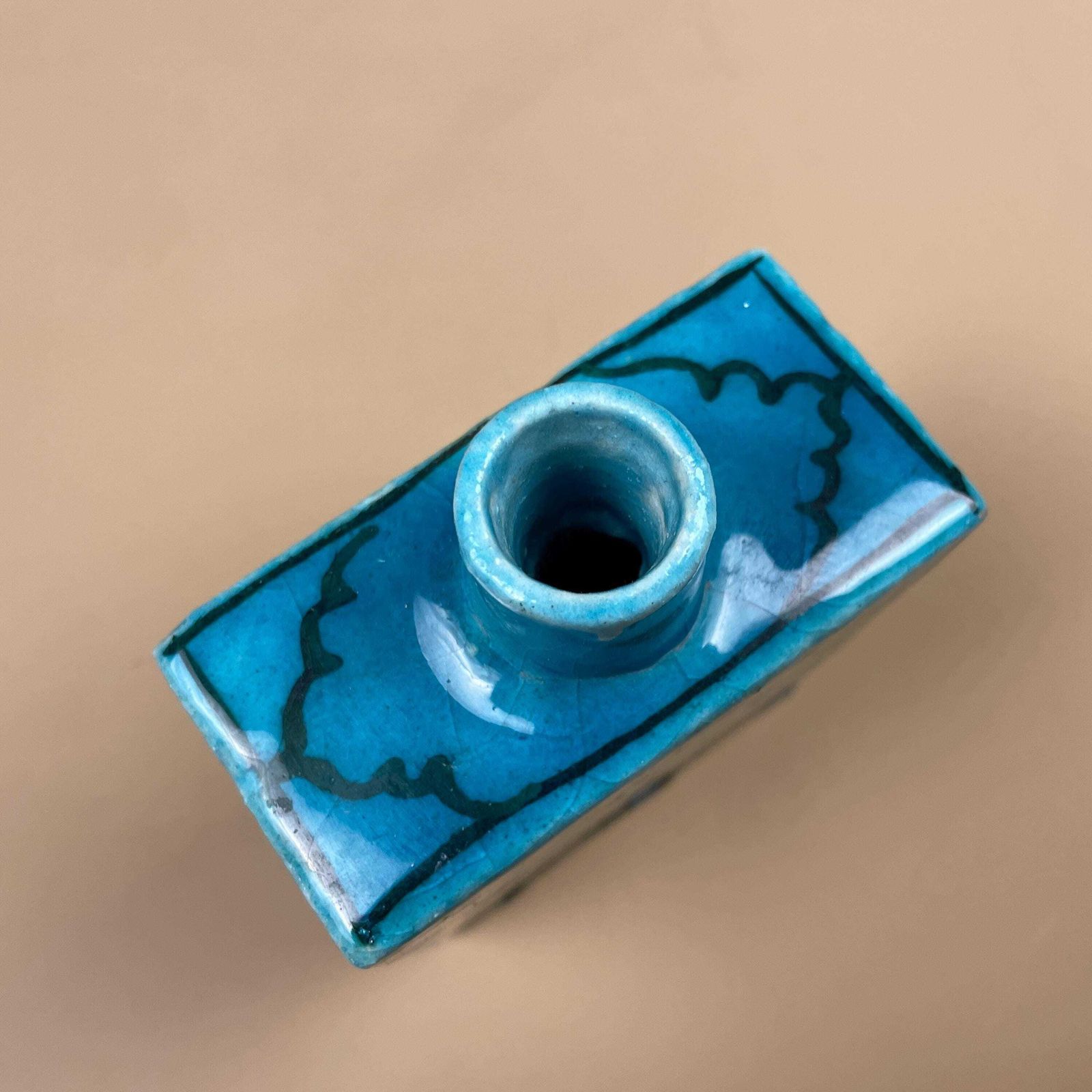 Home Decor Turquoise Blue Ceramic Vase Bird Floral Hand Painted Square Pot Asian Style Oriental Boho Home Display Decor Glazed Earthenware photo