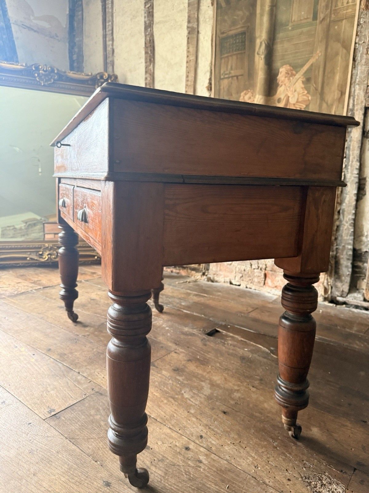 Antique Pitch Pine Rustic Farmhouse (Richard Smith) School Table Desk 1860 C photo buy