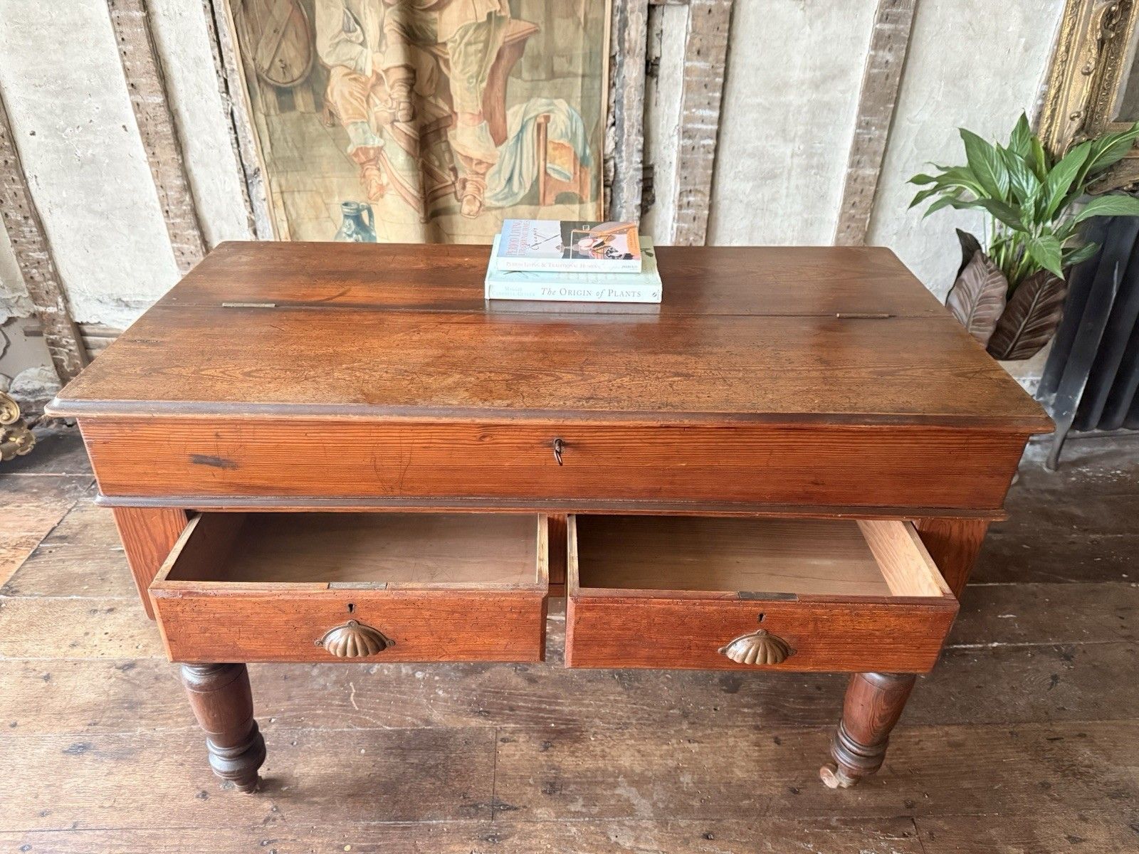 photo buy Antique Pitch Pine Rustic Farmhouse (Richard Smith) School Table Desk 1860 C