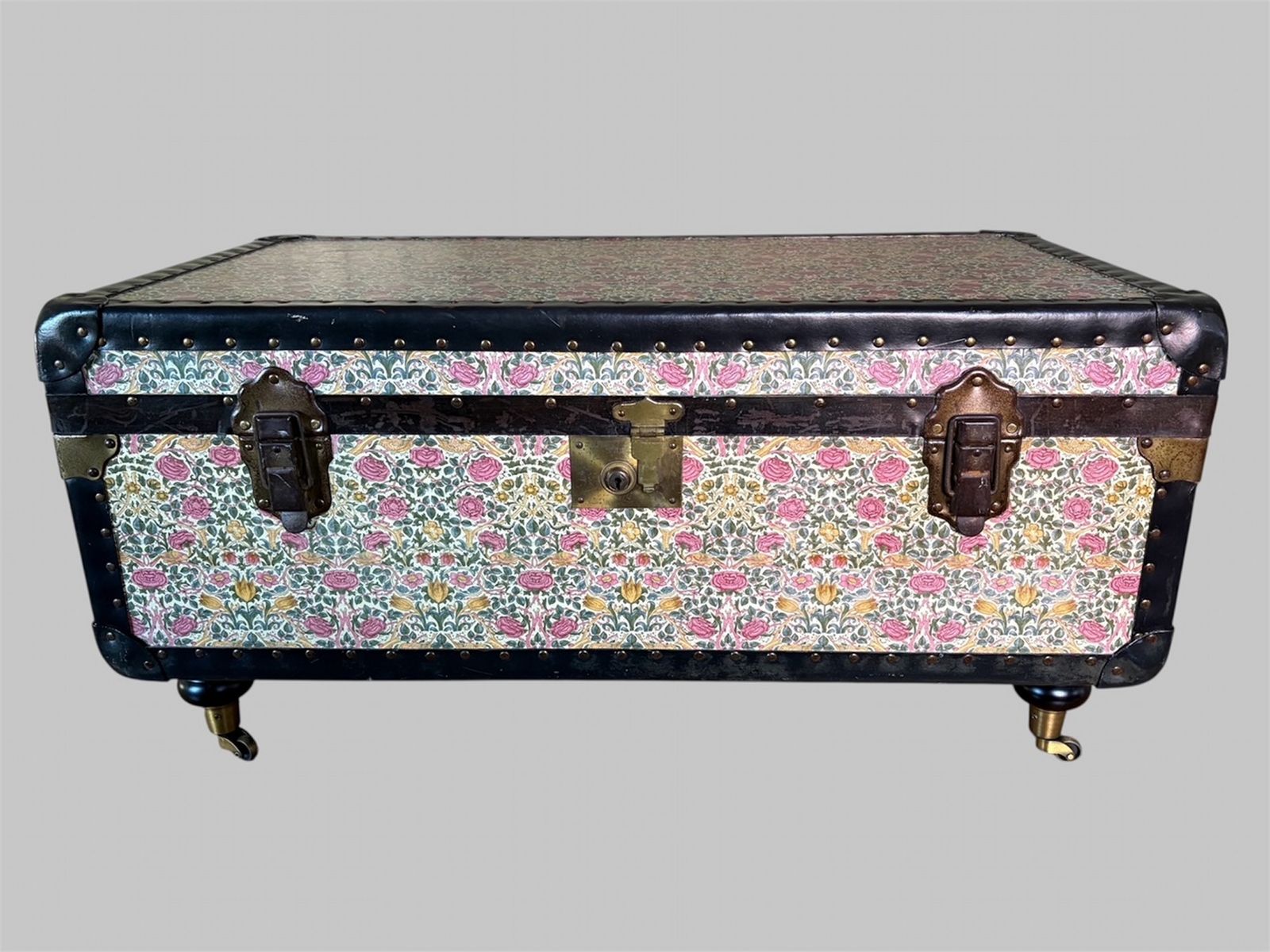 Floral Wallpapered Trunk On Castors England, Early–Mid 20th Century