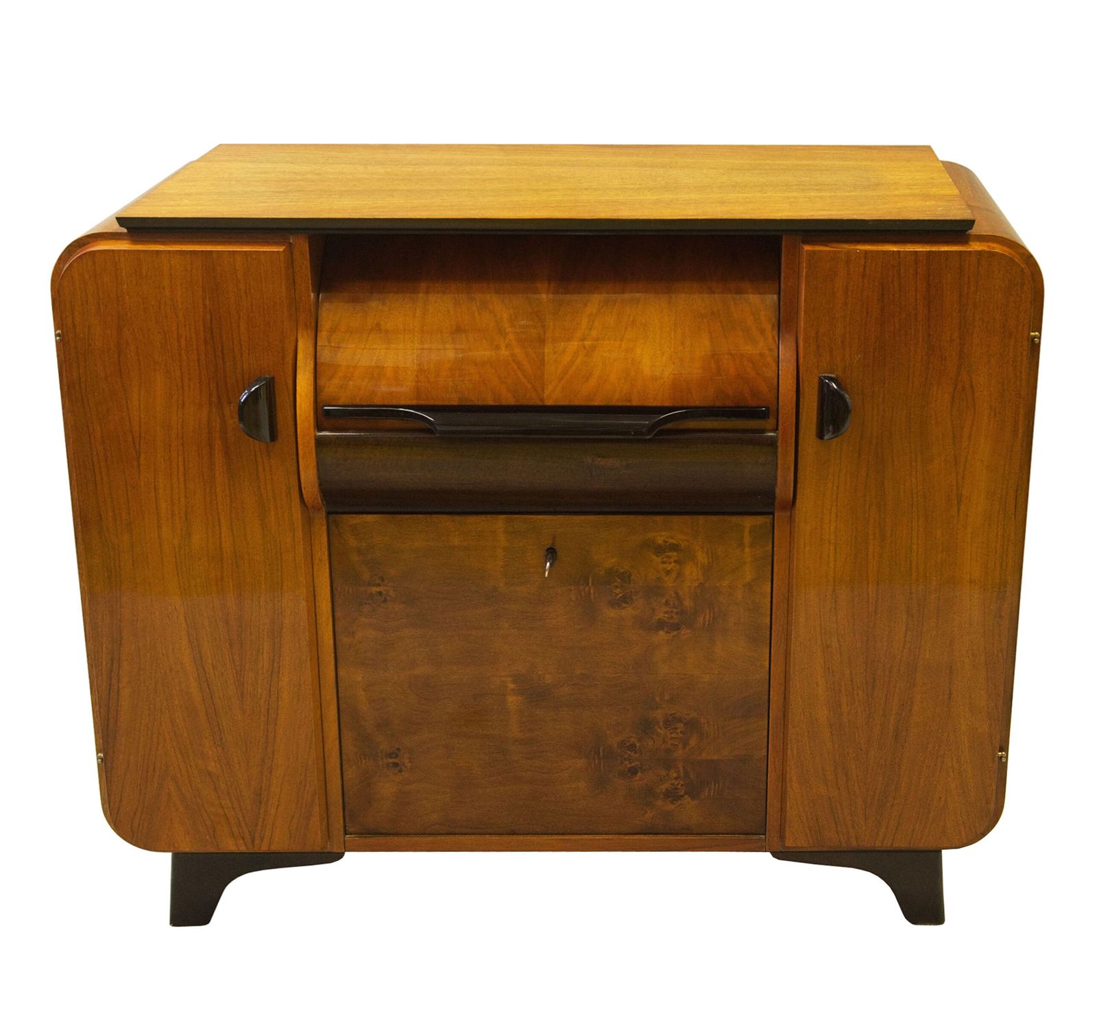 Vintage 1950s Jindřich Halabala Record Player And Vinyl Cabinet In Walnut