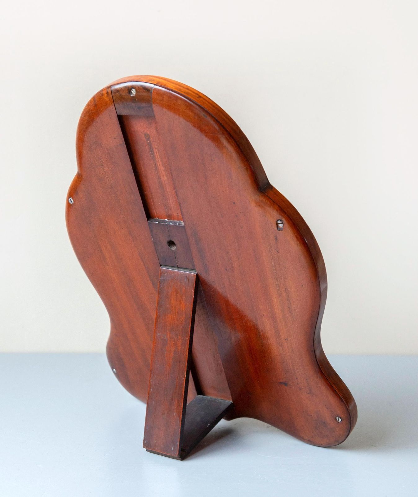 Antique Scalloped Table Mirror, Biedermeier Walnut Veneer Vanity Mirror, 19th Century photo 270.0
