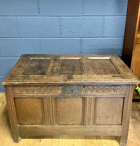 Antique Coffer Oak 17th Century  Blanket Chest Charles I / II Gothic Style Trunk photo for sale