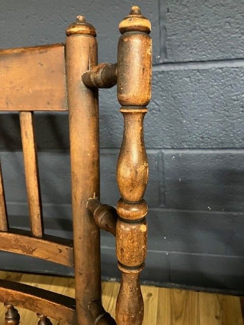 Antique Elmwood Lancashire Wool Winding Chair W. Rush Seat photo vintage