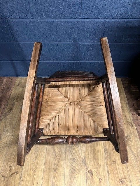 295.0 Antique Elmwood Lancashire Wool Winding Chair W. Rush Seat photo