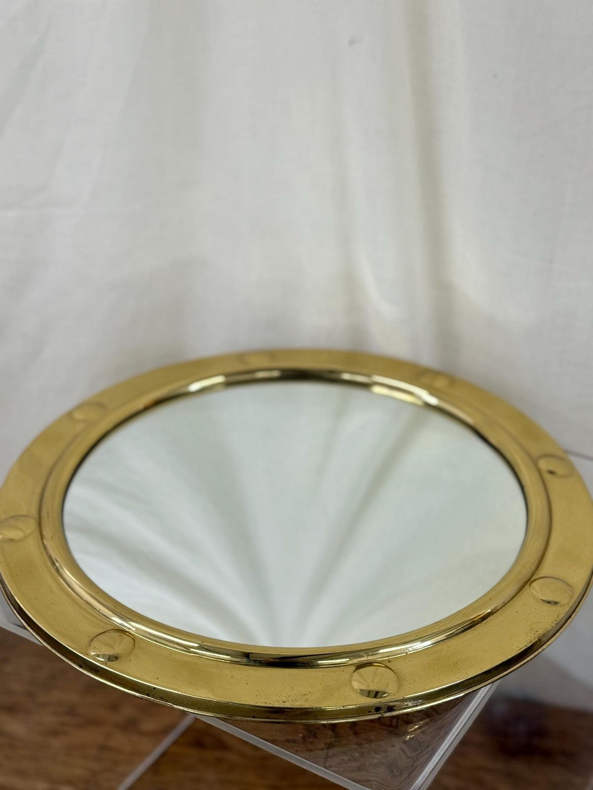 Vintage Brass Porthole Convex Mirror photo furniture
