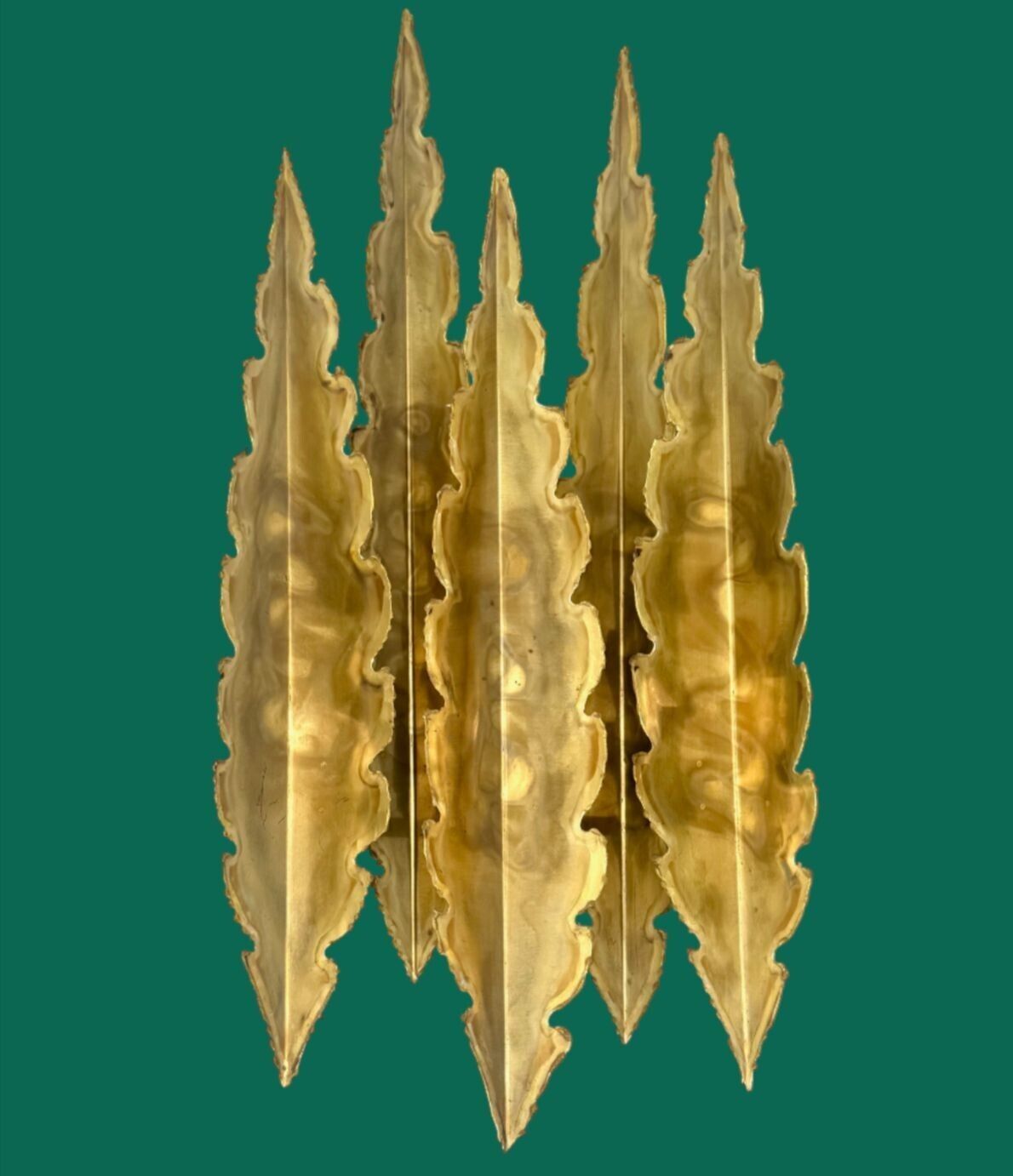 A Pair Of Large 5 Frond 1960s Torch Cut Brass Wall Scocnes By Holm Sorensen photo furniture