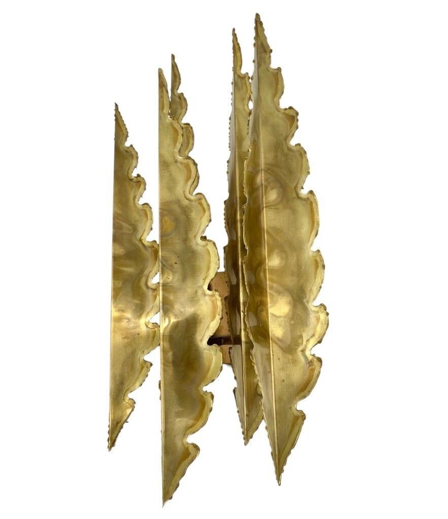 photo for sale A Pair Of Large 5 Frond 1960s Torch Cut Brass Wall Scocnes By Holm Sorensen