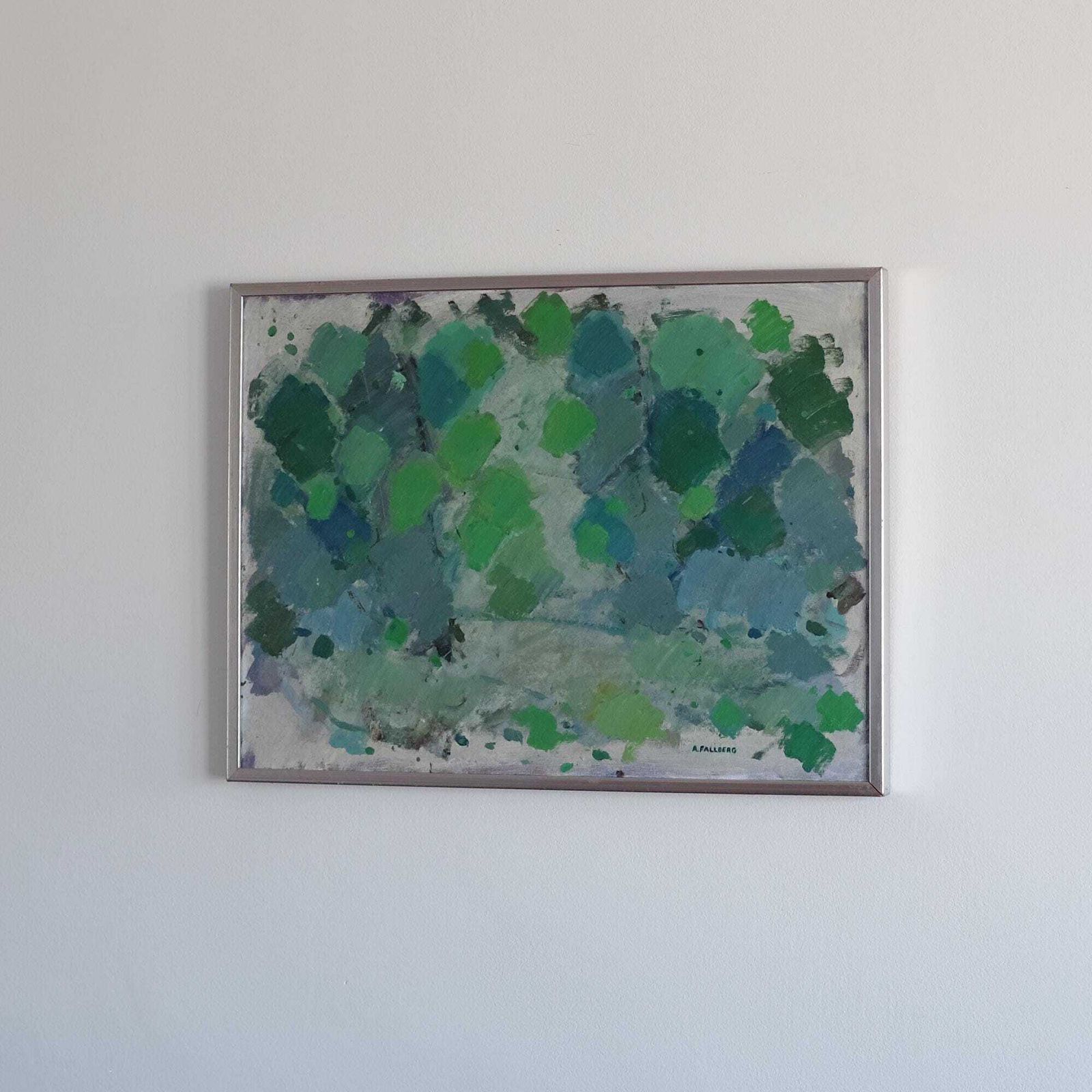 Vintage Arne Fallberg Painting, Mid Century Modern Abstract Oil Painting, Scandinavian Art photo furniture