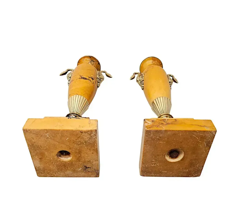 A Very Rare Pair Of 19th Century Sienna Marble Urns With Polished Brass Mounts photo vintage