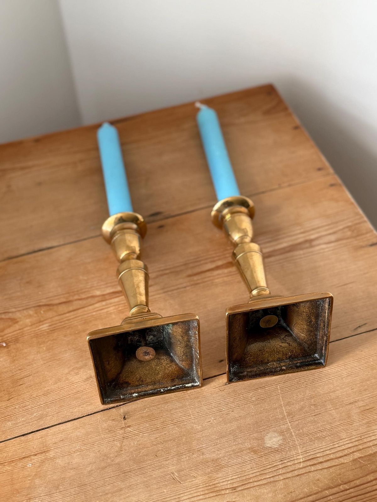 Antique Pair Of Brass Candle Holders photo vintage
