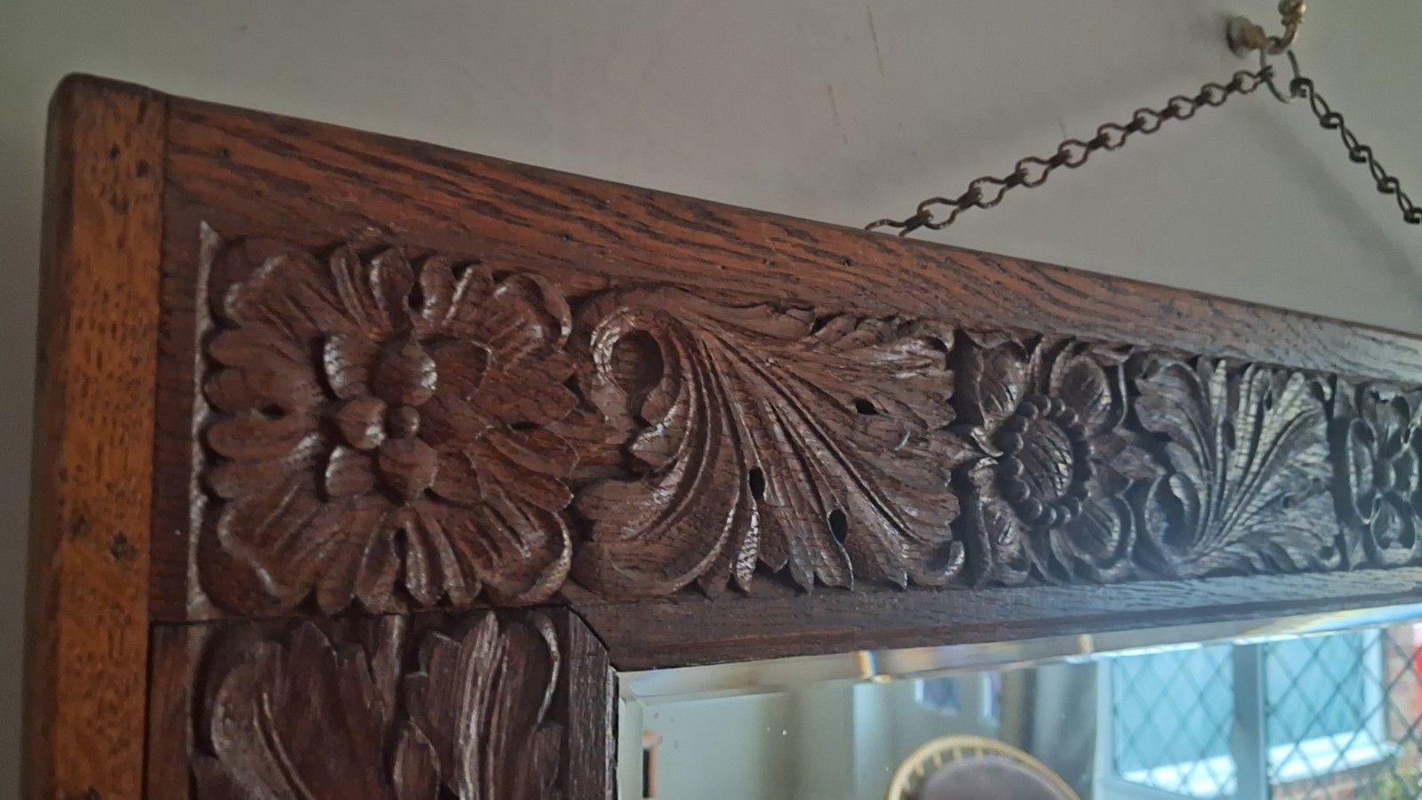 French 19th Century Baroque ,Carved Oak Bevelled Edge Mirror photo furniture
