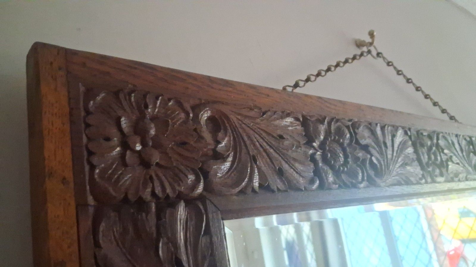 285.0 French 19th Century Baroque ,Carved Oak Bevelled Edge Mirror photo