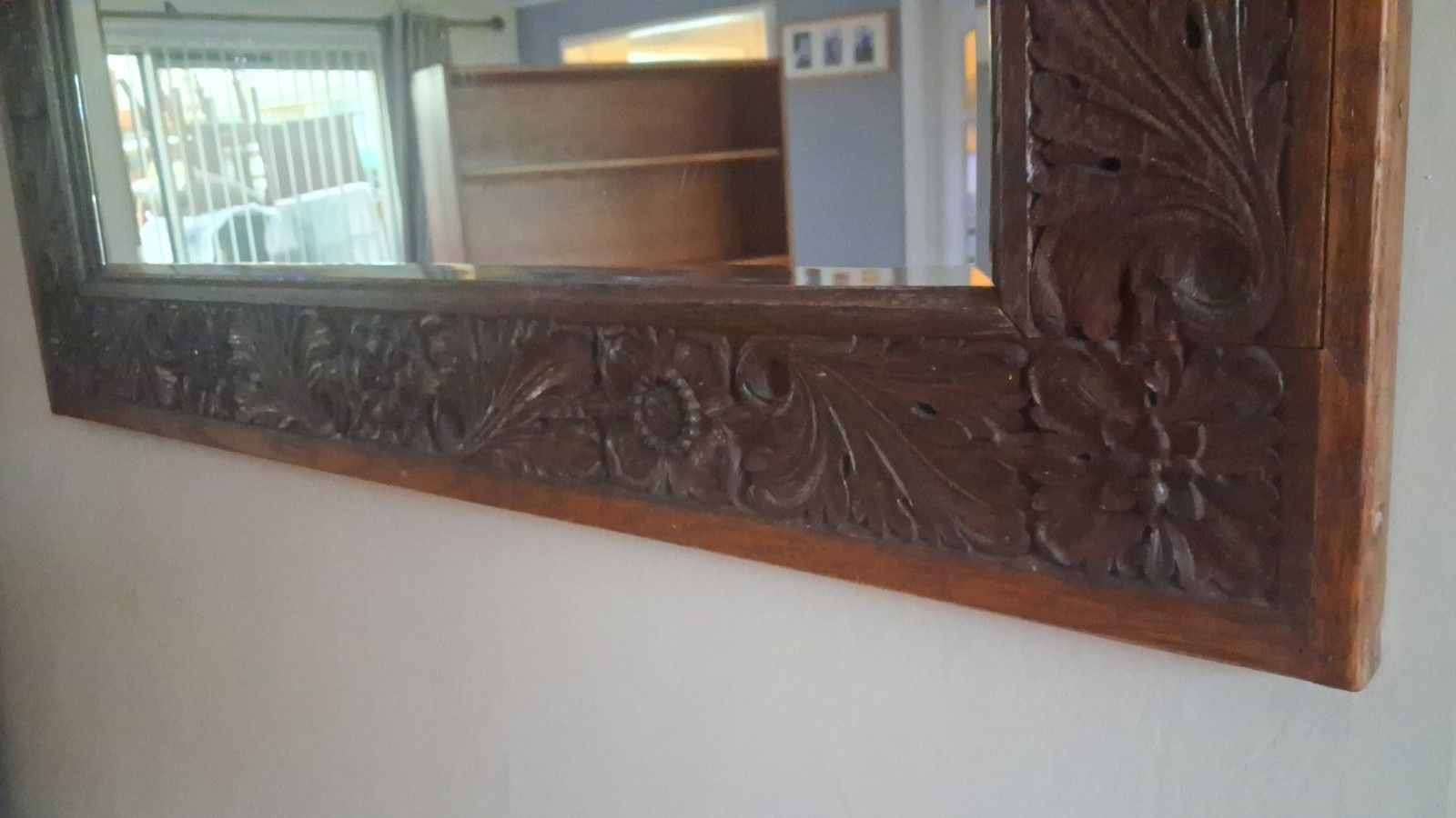 photo vinterior French 19th Century Baroque ,Carved Oak Bevelled Edge Mirror