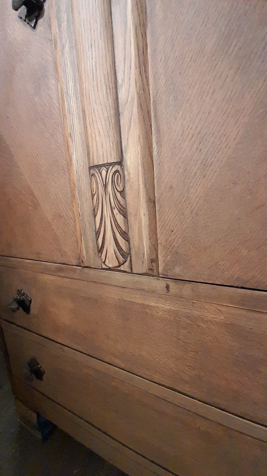 Art Deco Oak Tallboy With 2 Doors ,2 Drawers  And Original Handles photo Furniture