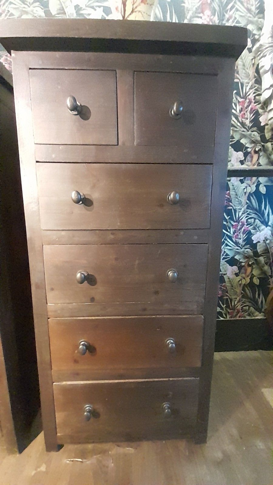 Pair Of Thick Solid Stained  Pine Tall Chests Of Drawers, Hand Made photo for sale