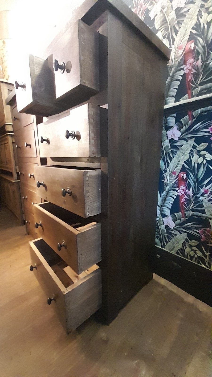 Pair Of Thick Solid Stained  Pine Tall Chests Of Drawers, Hand Made photo buy