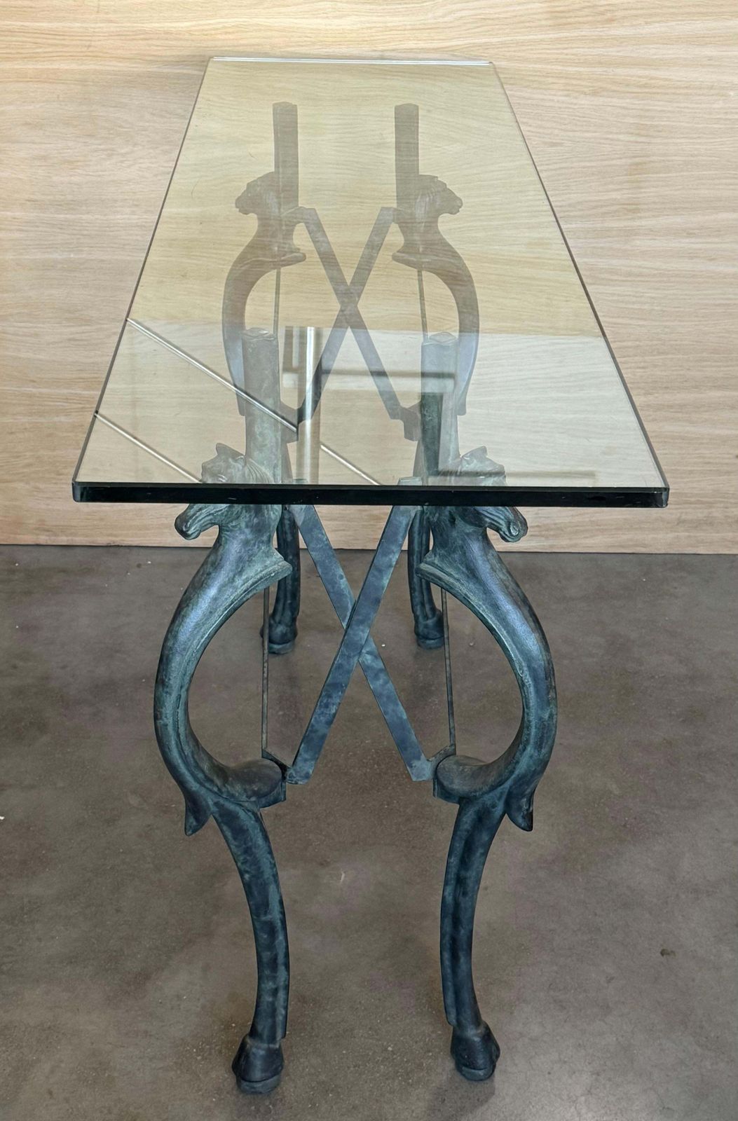 Neoclassical Revival Italian Bronze & Iron Console Table W Horse Details. 1950s photo buy