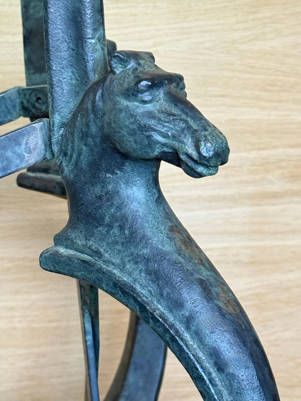 photo for sale Neoclassical Revival Italian Bronze & Iron Console Table W Horse Details. 1950s
