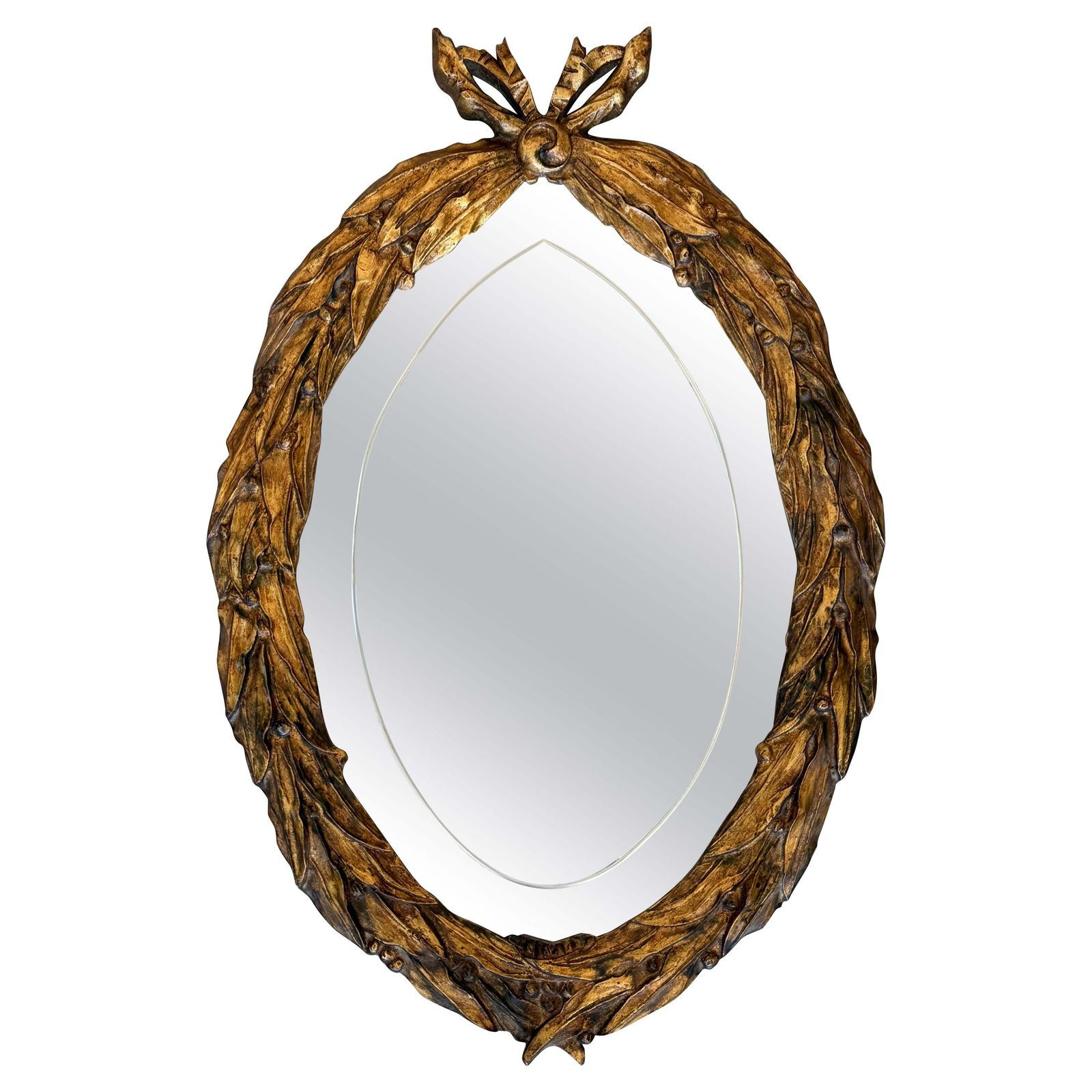 Miroir ovale en bois doré d'époque Empire français, XXe siècle
