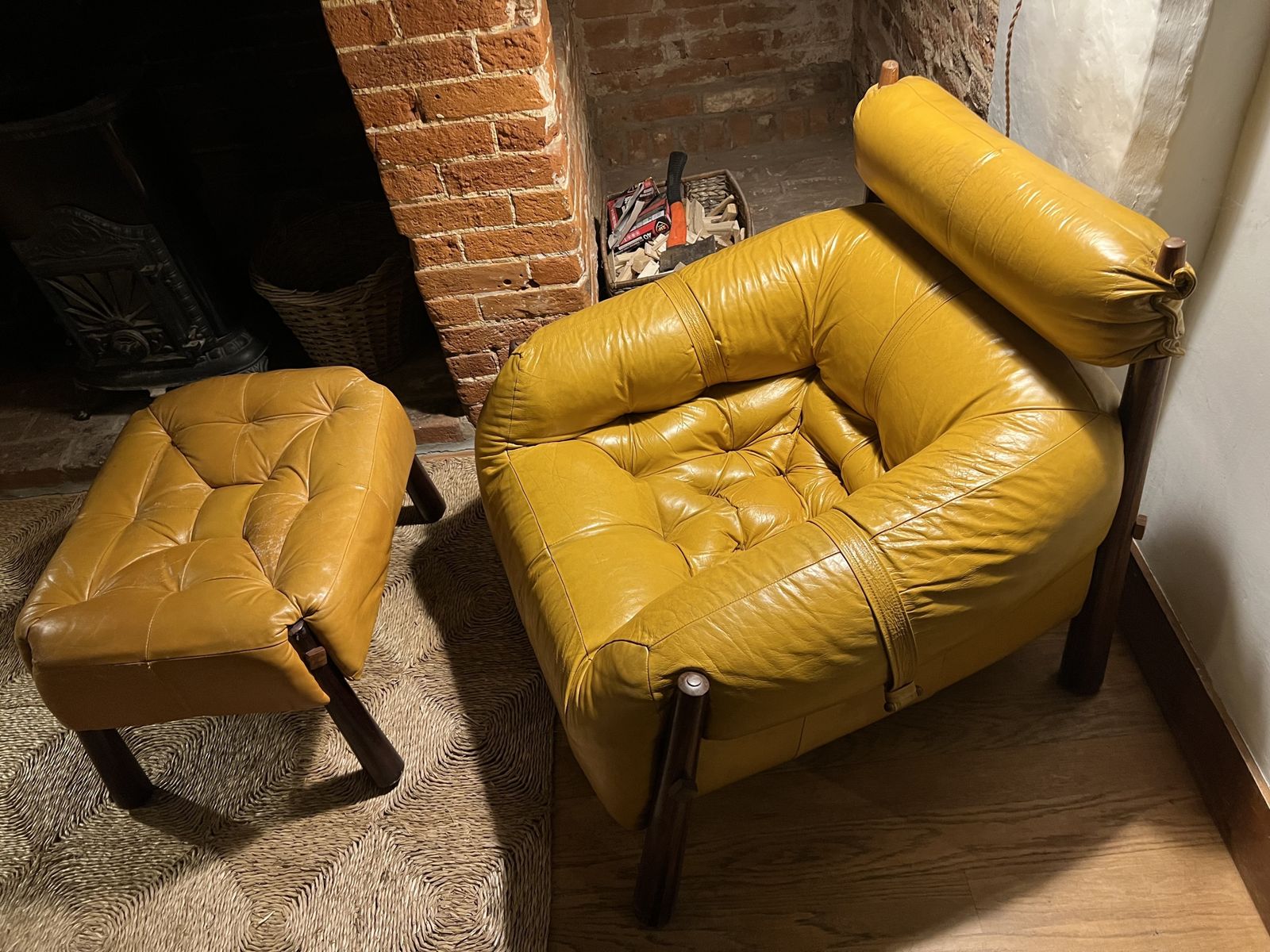 Pair Of Lounge Chairs Model Mp 81 With One Ottoman ,  Rosewood, Leather.
