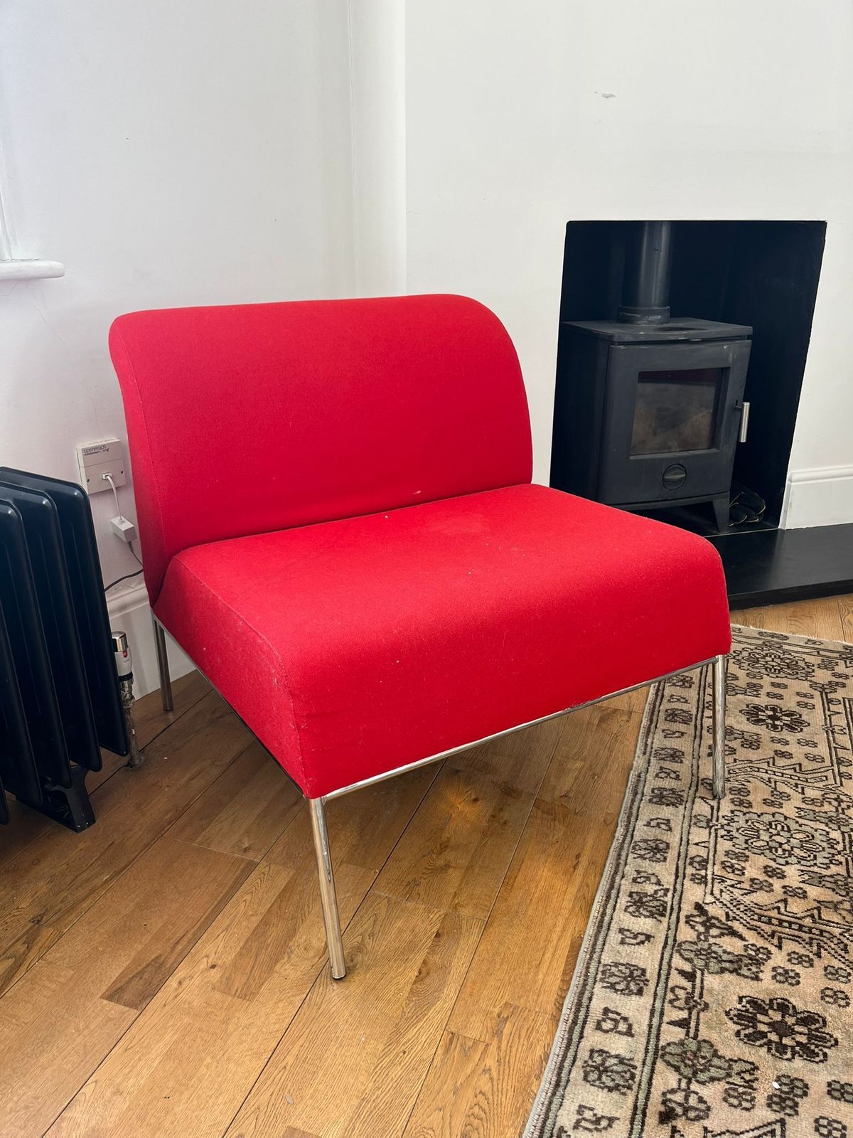 Set Of 'Stylex' Retro Red Accent Armchairs With Chrome Legs photo 1200.0