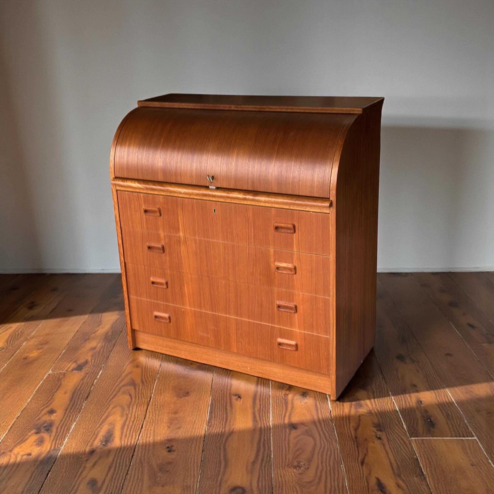 Swedish Midcentury Teak Tambour Bureau Lock With Original Key photo buy