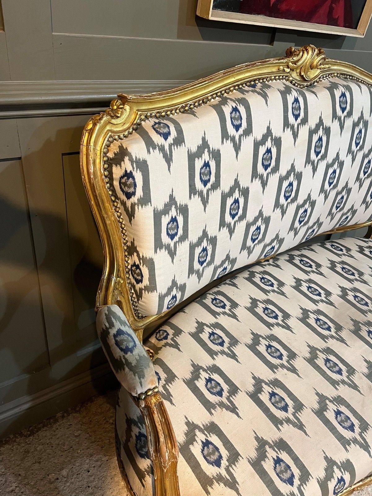 photo for sale Antique French Sofa In Gilded & Carved Wood Louis XV Style