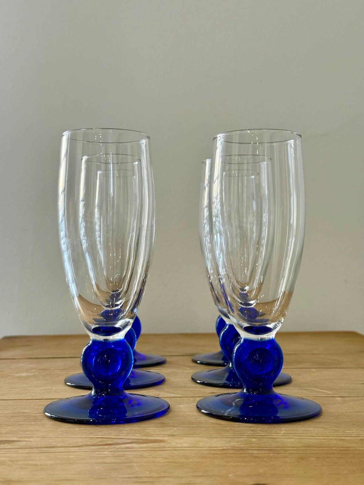 Vintage French Cobalt Blue Champagne Flutes photo for sale