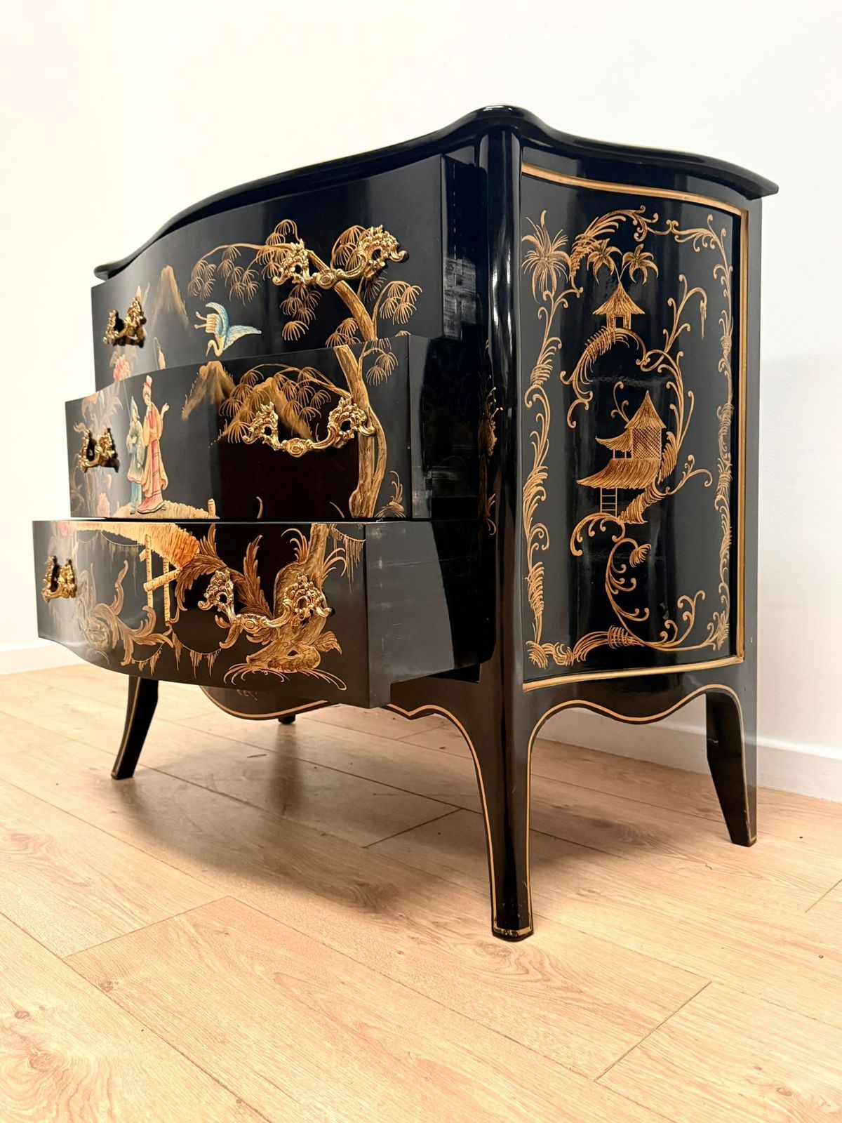 Black Lacquer Chest Hand Painted Decorative Chinese Antique 0229. photo 1845.0