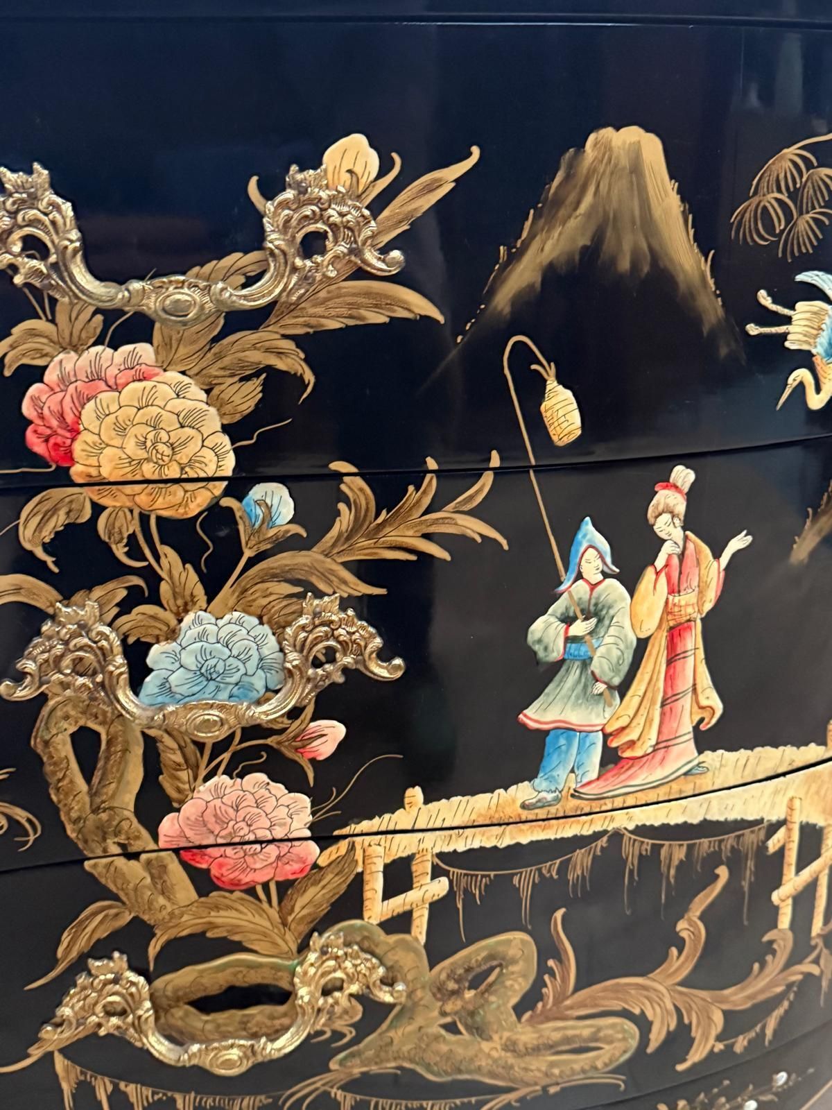 photo vinterior Black Lacquer Chest Hand Painted Decorative Chinese Antique 0229.
