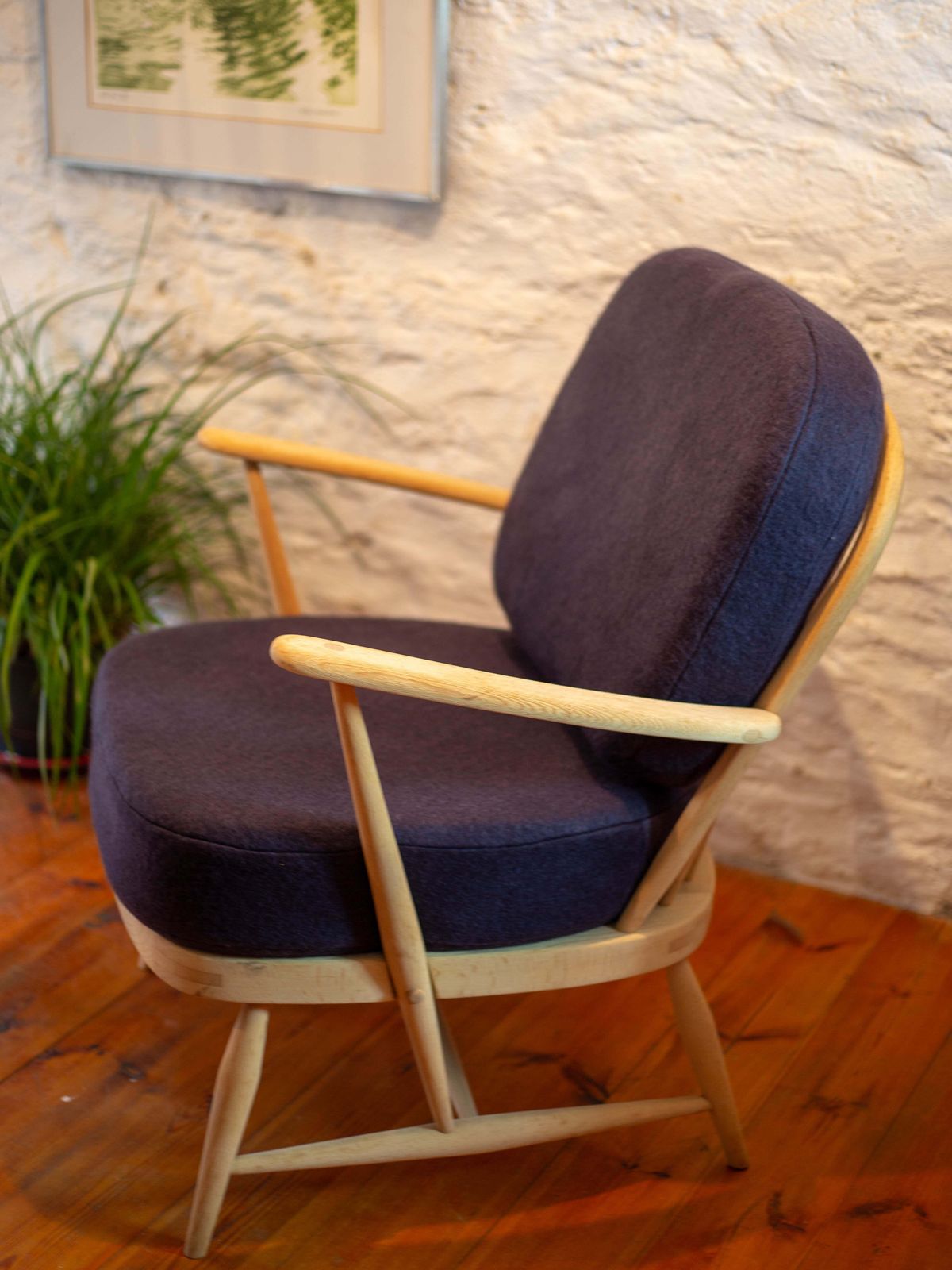 Vintage Ercol Windsor 334 Armchair Fully Restored With Hand Dyed Dark 'Ish' Grey Wool Covers photo furniture