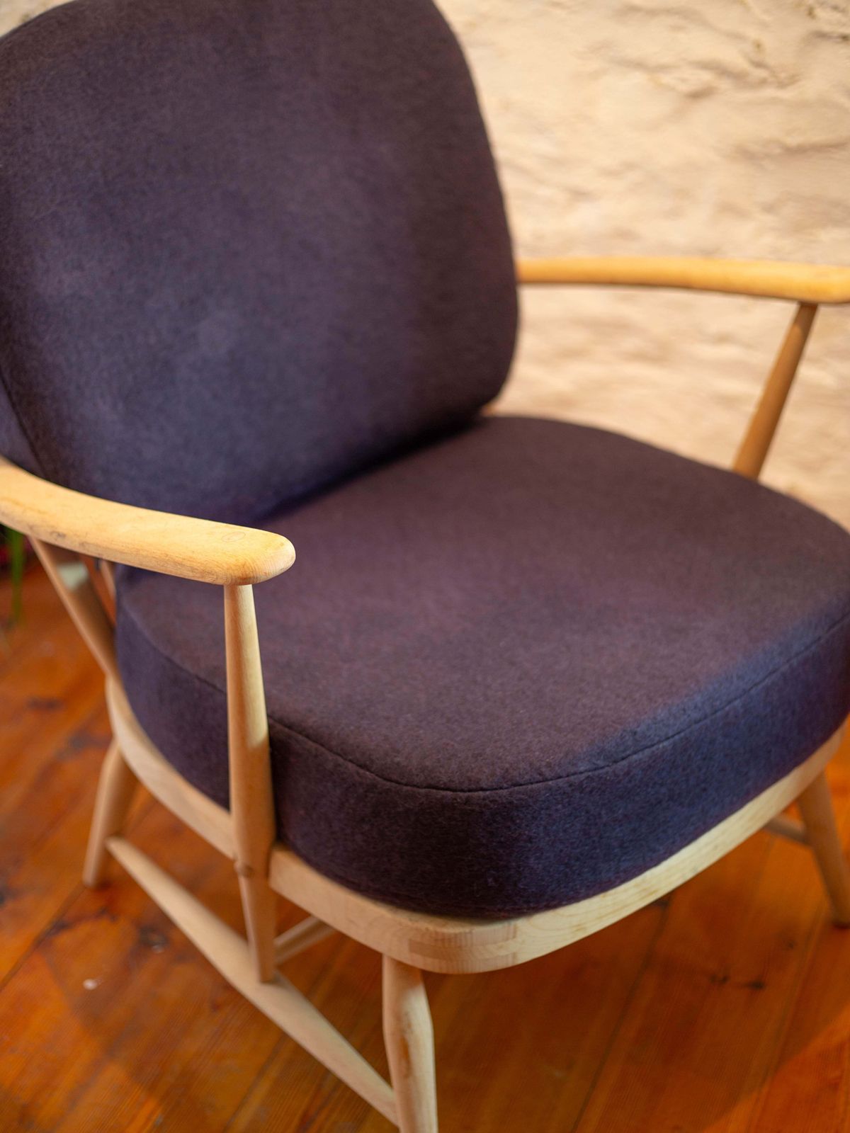 Vintage Ercol Windsor 334 Armchair Fully Restored With Hand Dyed Dark 'Ish' Grey Wool Covers photo for sale